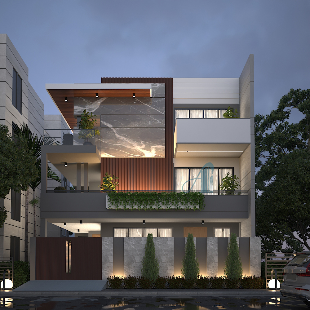 Double-Floored House Front Elevation